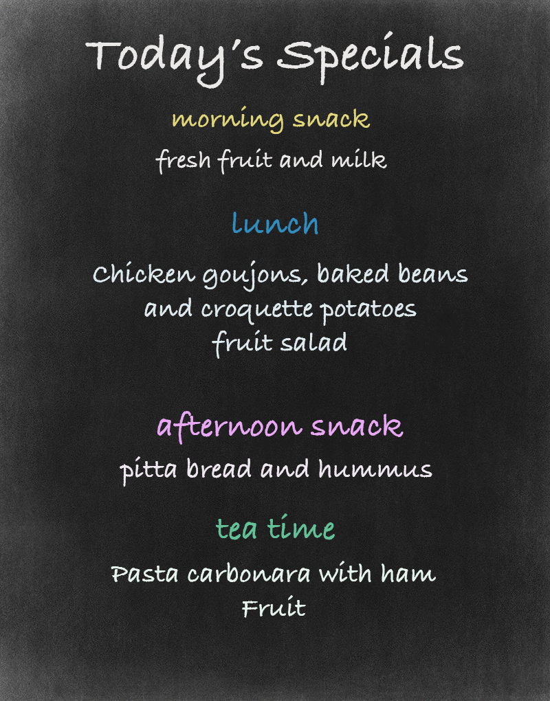Blackboard image of a typical menu for the day at Longscroft 