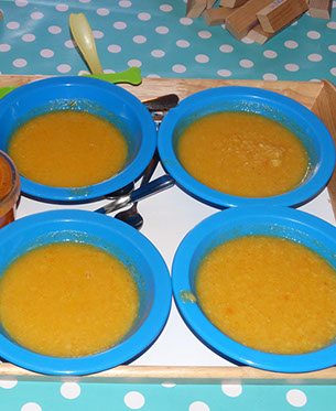 photo of bowls of homemade vegetable soup for tea time at Longscroft
